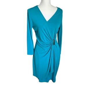 Calvin Klein Turquoise V Neck Long Sleeve Midi Dress Size 8